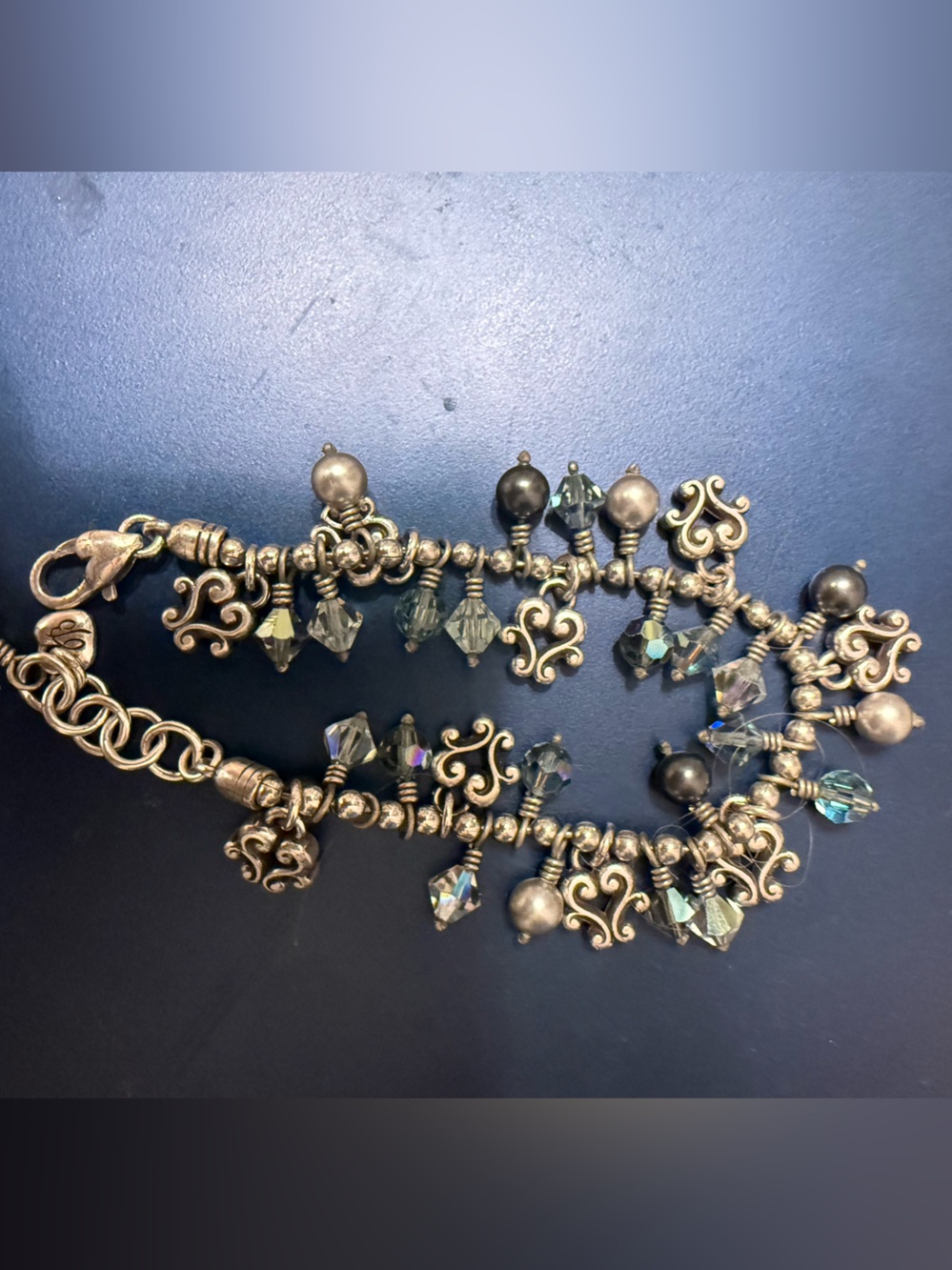 silver -Tone Beaded Charm Bracelet with Iridescent Crystals - Picture 2 of 8